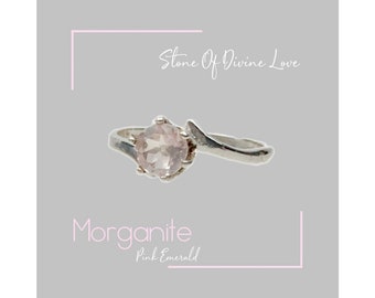 Natural Pink Morganite Solitaire Ring in Sterling Silver