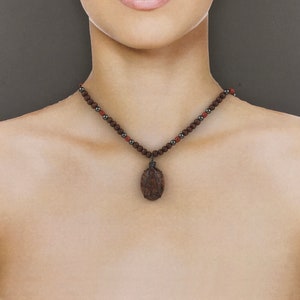Mahogany Obsidian Cabochon with Hematite and Dark Wood Beads