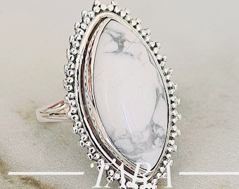 Natural Howlite ring, 925 Solid Sterling Silver Rings, gift for her, X mas gifts, white buffalo turquoise ring GemStone Ring, Women&#39;s Ring