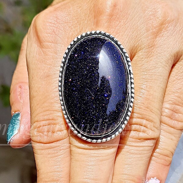 Natural Iolite Sun Stone Ring, Vintage Art Deco Statement Ring, 925 Sterling Silver Ring, Handmade Ring, Blue Iolite Jewelry, Gift For Her