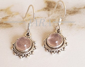 Love gemstone Rose Quartz Silver Earring,925 Sterling silver,Pink gemstone,Quratz Earring,Handmade Jewelry,Boho Silver Earring,Natural Stone