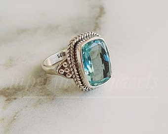 Aquamarine Ring-Aquamarine-Solitaire- Engagement Ring-Aquamarine Filigree Ring-925 Sterling Silver Ring-March birthstone ring-Gift-Rings