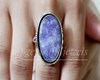 Natürlicher Lepidolith Ring, 925 Sterling Silber Ring, Lepidolith Schmuck, handgemachter Ring, Geschenk für sie, Damenring, Statement Ring, Boho Ring