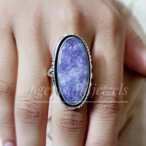 Natural Lepidolite Ring, 925 sterling Silver Ring, Lepidolite Jewelry, Handmade Ring, Gift For Her, Womens Ring, Statement Ring, Boho Ring