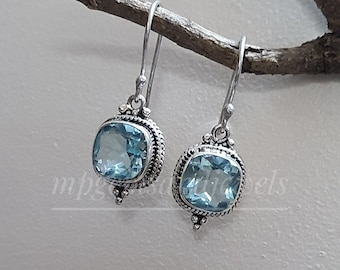 Aquamarine Earring, Gemstone Earrings,Gift For Her,925 Sterling Silver, Aquamarine Jewelry, March Birthstone Earrings, Blue vintage Earrings