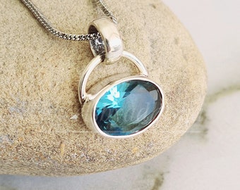 London blue Topaz Necklace-Art deco necklace 925 Sterling Silver Necklace-Flawless Blue topaz Pendant-Topaz Jewelry-Birthstone Necklace