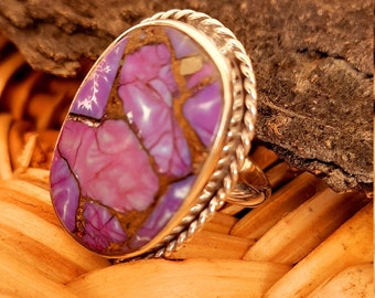 Purple pink copper Turquoise Ring Handmade  Ring, 925 Sterling Silver Ring, Statement Ring with Stone, Bohemian Jewelry, Gemstone Boho Ring