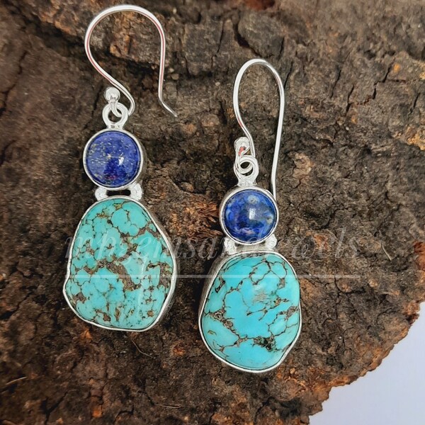 Natural Lapis Lazuli Teardrop Earrings – Tibetan Silver & 925 Sterling Silver Hooks