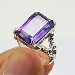 Natural Amethyst Ring, Handmade Ring, Purple Gemstone Ring, 925 Sterling Silver Ring, , Solitaire Ring, Gifts, Art deco statement rings gift