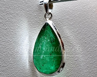 Colombian Emerald Necklace, Teardrop Locket, Sterling Silver Pendant