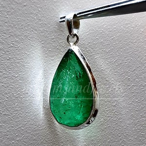 Colar de esmeralda com pedra preciosa natural, pingente de prata esterlina 925, colar vintage, colar com medalhão de esmeralda colombiana genuína, corrente grátis para presente