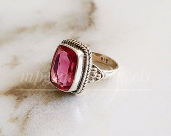 Roze toermalijn ring, 925 sterling zilveren ring, handgemaakte ring, roze edelsteen, statement ring, trouwring, Boho ring, toermalijn, cadeau voor haar