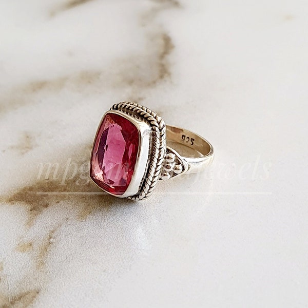 Bague tourmaline rose, bague en argent sterling 925, bague faite main, pierre précieuse rose, bague tendance, alliance, bague bohème, tourmaline, cadeau pour elle