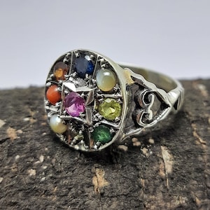 Nine gemstone ring astrological ring 925Sterling Silver Navratan Gemstone Ring Natural Precious Nine Planet Gems Religious  Spiritual Rings