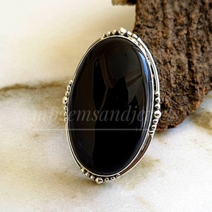 Black Onyx Ring,925 sterling silver ring, natural black gemstone ring, onyx ring, birthstone ring, boho statement ring, women&#39;s ring,jewelry