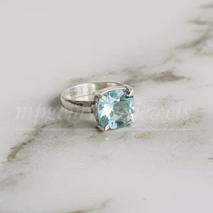 Anillo de aguamarina * Anillo de plata de ley 925 * Anillo hecho a mano * Piedra natal de marzo * Anillo de filigrana * Regalo de Navidad * Regalo para ella * Anillo Art Decó solitario