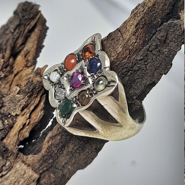 Navratna Stone Ring  925 Sterling Silver Ring Natural Precious Nine Planet Gemstones  Religious Astrology Spiritual Meditation Nine Gems