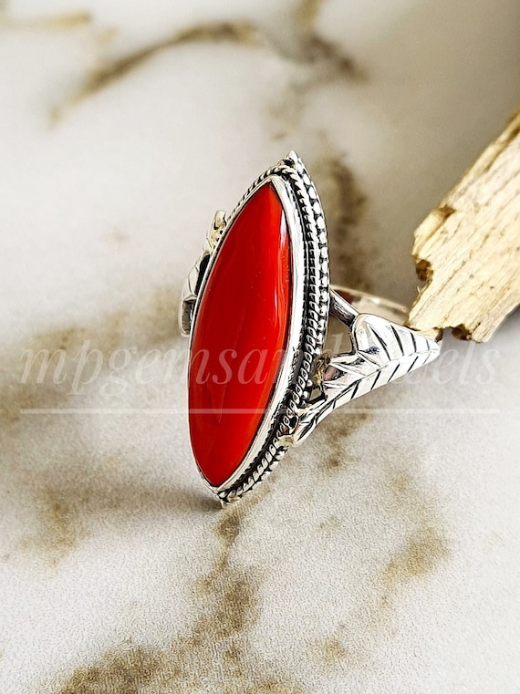 Red Coral Ring Certified Natural 7.25 Ratti Red India | Ubuy