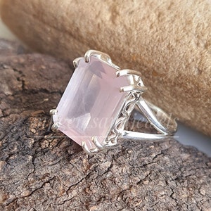 Rose Quartz Rings*925 Sterling Silver Ring*girls rings*Art deco Ring*Engagement Ring*Love ring*Handmade Ring*Women's Ring*personalized gift