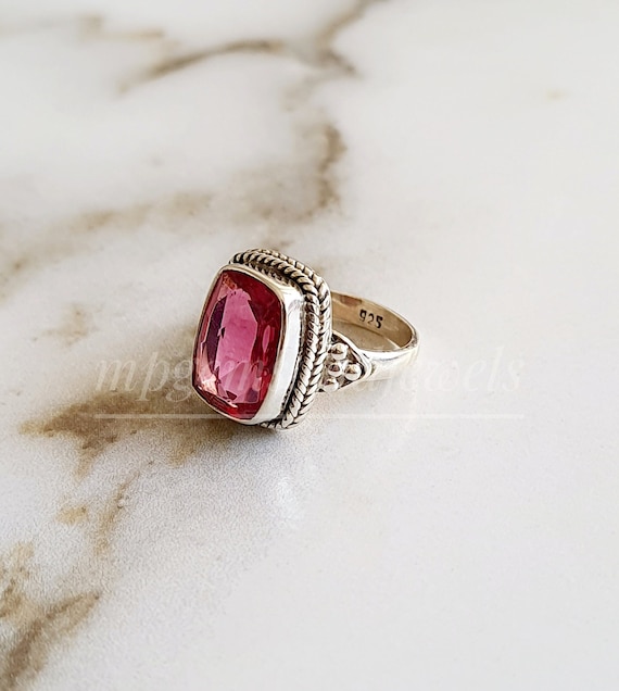 Sterling Silver Genuine Cushion Pink Tourmaline Filigree Ring Sterling Silver Genuine Cushion Pink Tourmaline Filigree Ring