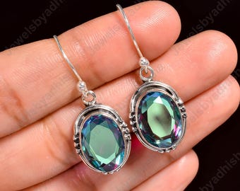 Engel Aura Quarz Ohrring-Natürliche Aura Quarz-Handgemachte Ohrring-925 Sterling Silber Ohrring-Geschenk für sie-Frauen Ohrring-Aura Quarz Schmuck