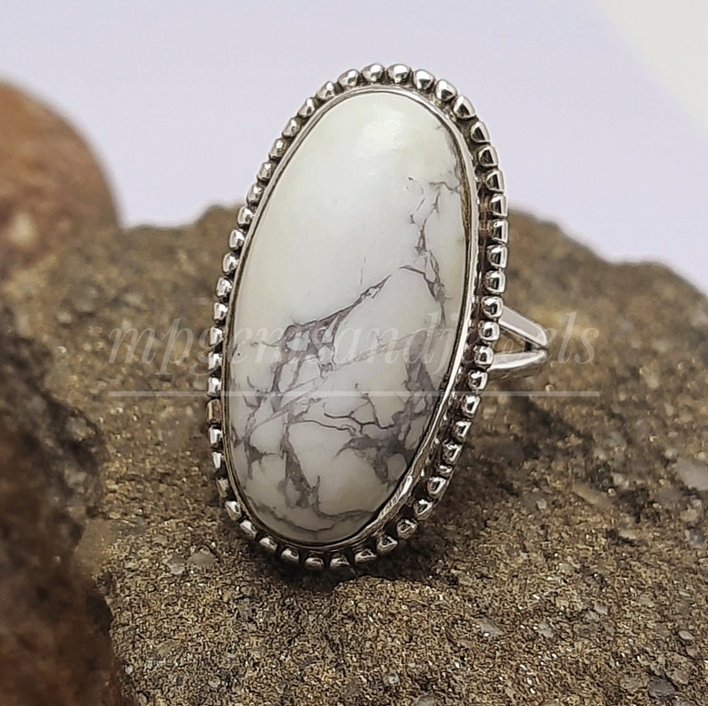 Howlite Ring, White Buffalo Turquoise Ring 925 Solid Sterling Silver ...
