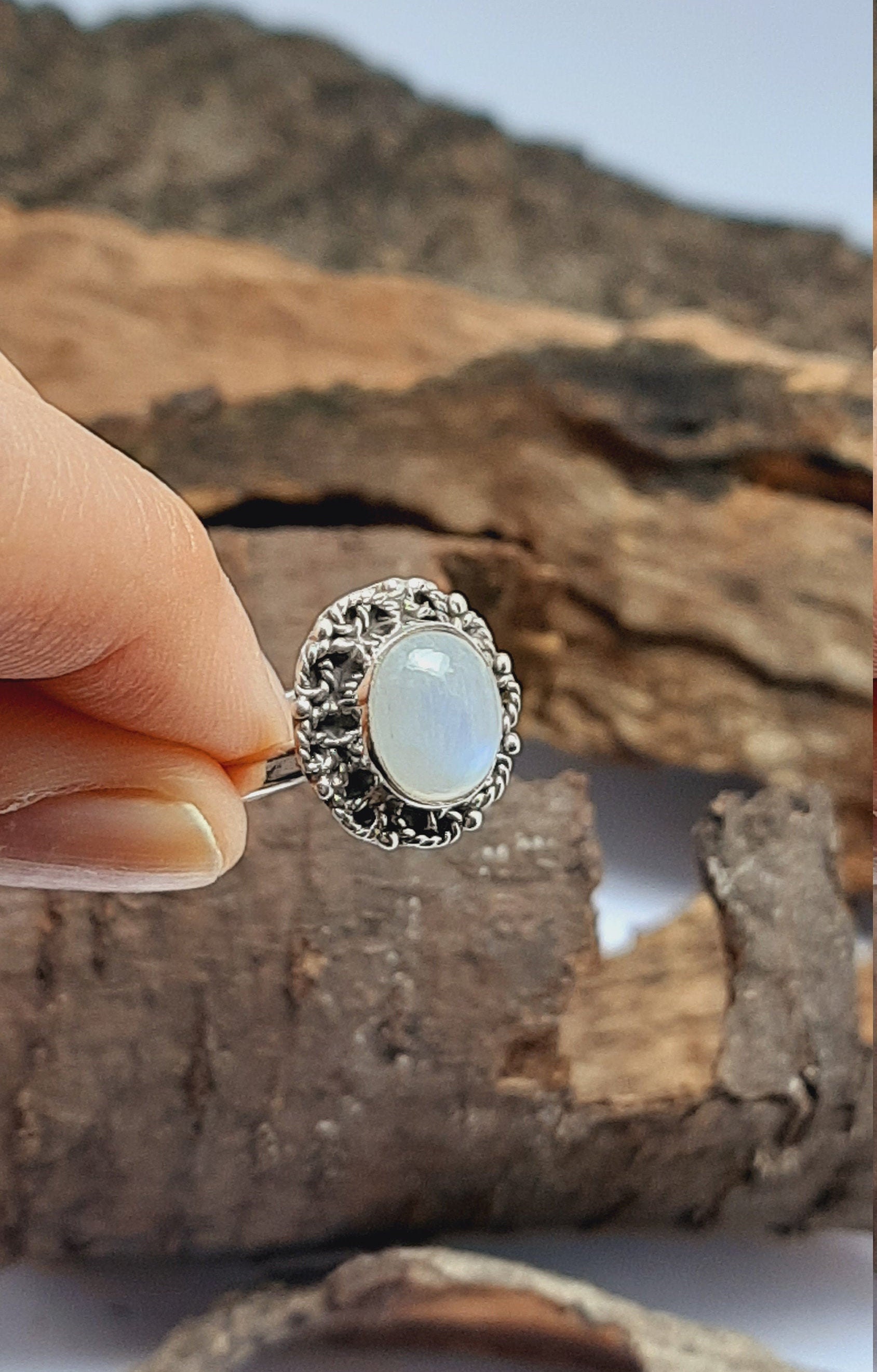 Rainbow Moonstone/green jade RingsCut Stone Ring Etsy