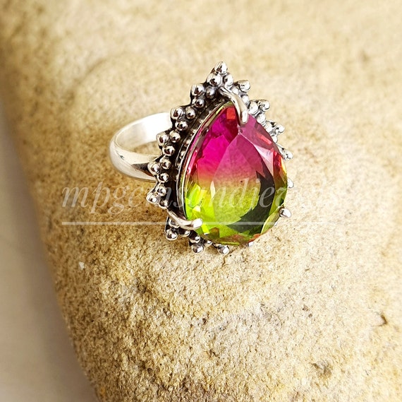 Natural Watermelon Tourmaline Ring Women Ring Bi Color Tourmaline Ring 925 Solid Sterling Silver Ring Handmade Ring Gift for Her Gift Etsy