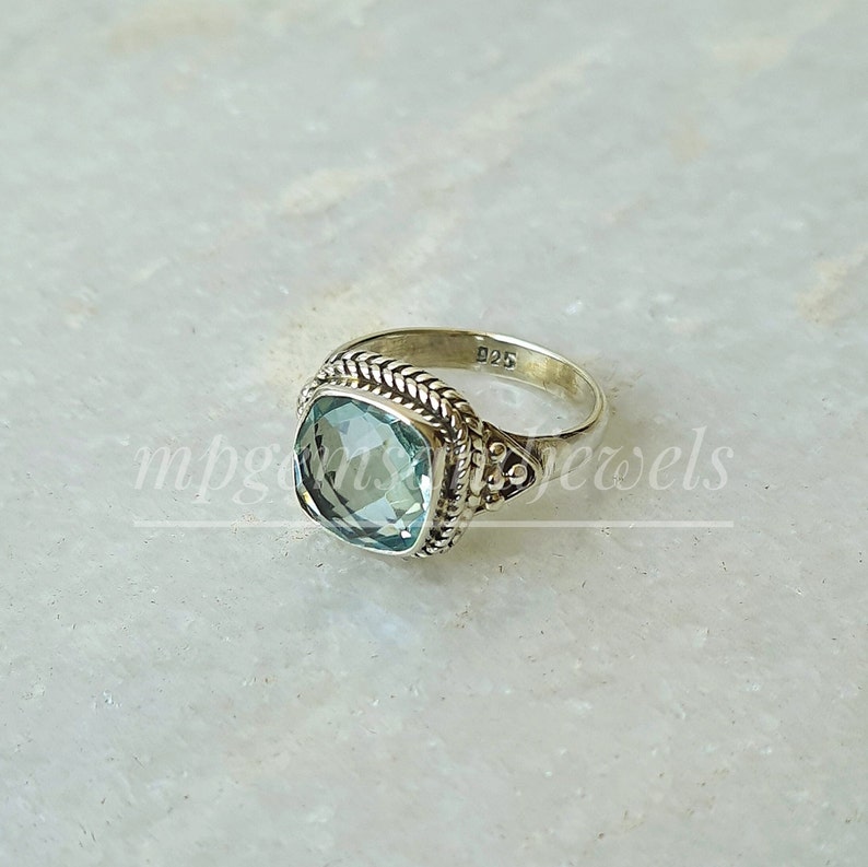 Aquamarine Ring-Aquamarine Engagement Ring-Aquamarine March Birthstone Filigree Ring-925 Sterling Silver Jewelry Ring-Cushion cut Ring-Gift image 6