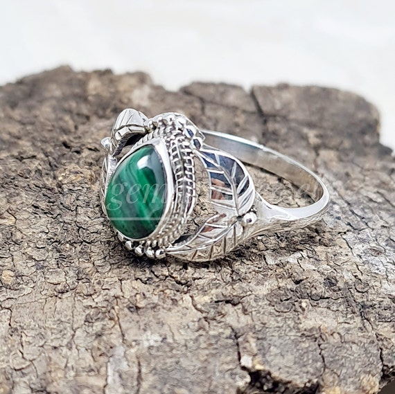 Women's Silver Ring | Green Stone Solitaire Design Ring | Silveradda