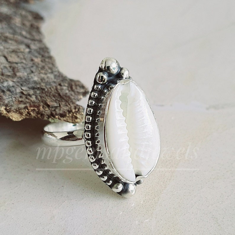 Shell 925 Ring Handmade Cowrie Shell 925 Sterling Silver Ring, Beach Jewelry - Etsy