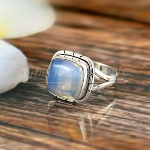 Water Opal Ring*925 Sterling Silver Ring*Handmade Ring*White blue Gemstone Ring*Square  Ring*Opal Ring*Mother&#39;s gift Ring*Women&#39;s Ring*Wow