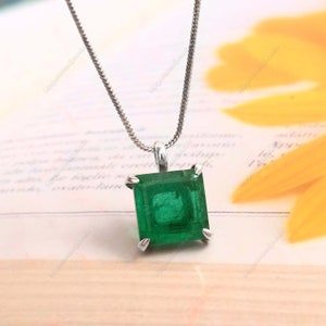 Emerald Necklace Natural Gemstone 100%,925 sterling silver,Handmade Jewelry ,Forest Green Genuine Zambian Emerald, Necklace,FREE CHAIN,Gift