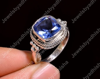 Ceylon Blue Sapphire Ring-925 Sterling Silver Rings-Handmade Ring-Blue Ring-Jewelry-Engagement Ring-September Birthstone rings gift