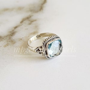 Aquamarine Ring-Aquamarine Engagement Ring-Aquamarine March Birthstone Filigree Ring-925 Sterling Silver Jewelry Ring-Cushion cut Ring-Gift