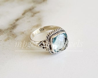 Aquamarine Rings-Natural Aquamarine Engagement Ring-Aquamarine Art deco ring Filigree Ring-925 Sterling Silver Jewelry personalized gift