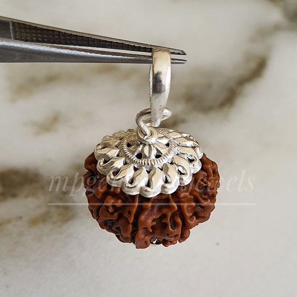 Rudraksha necklace-Five Faced Rudra Necklace-925 Sterling Silver-Shiva Pendant-Spiritual Gifts-Yoga Pendant-Religious Necklace-Free Chain