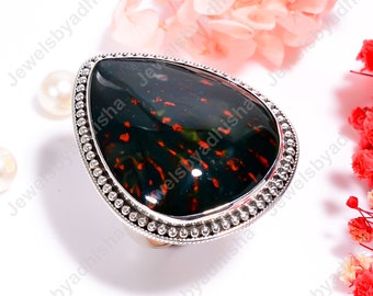 Natural Bloodstone Ring*Large Bloodstone Jewelry*925 Sterling Silver Ring*Art Deco Handmade Ring*Bloodstone Gemstone Jewelry*Gift For wife
