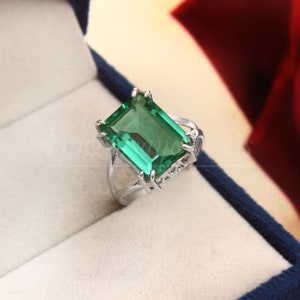 Emerald ring, 925 sterlingzilveren ring, handgemaakte ring, art deco vintage ring, solitaire ring, verlovingsring, beloftering, vrouwenring cadeau