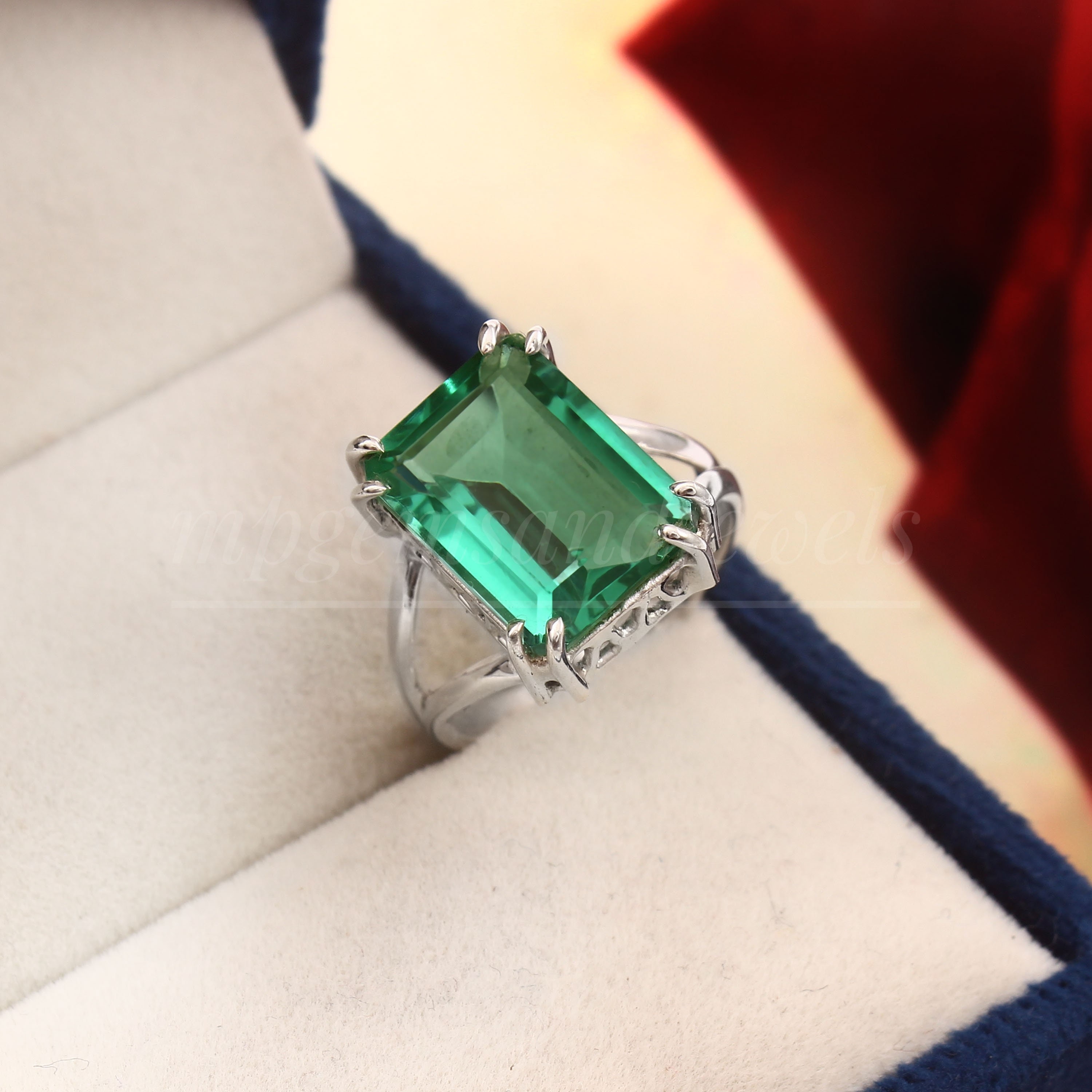 Bague Émeraude En Argent 925 Faite Main Taille 7 - Vintage & Personnalisable