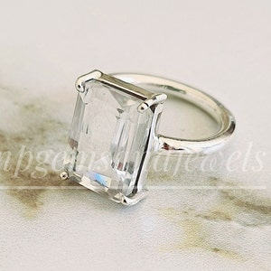 White Topaz Ring *925Sterling Silver Ring *Emerald Cut Ring *Solitaire Ring *Engagement ring *white topaz jewelry*statement rings girls ring