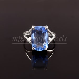 Blue Sapphire Ring-925 Sterling Silver Ring-Handmade Ring-Blue Ring-Cushion Cut Oval Ring-Jewelry-Engagement Ring-September Birthstone-Rings
