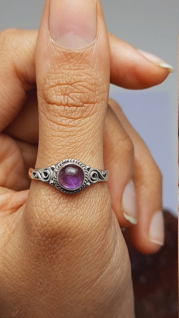 Bague En Améthyste Naturelle Et Argent Sterling 925 - Taille Ajustable 4-16 US - Fait Main - Style Marque-page