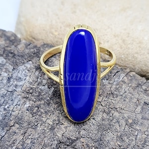 Lapis Lazuli Ring | 925 Sterling Silver Rings | Art deco Blue Lapis Ring | 18K gold Ring | Lapis jewelry | Womens Rings | Handmade Ring