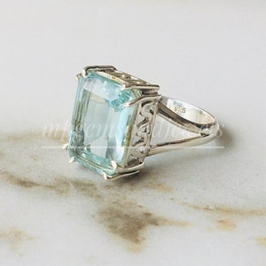 Aquamarine Ring-Aquamarine-Solitaire Ring- Engagement Ring-Aquamarine Birthstone Ring Filigree-925 Sterling Silver Ring,Jewelry, Rings,Gift