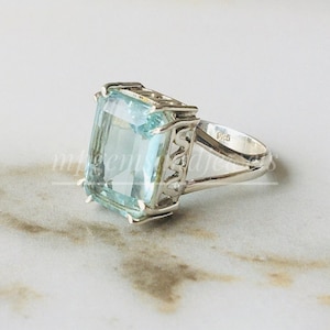 Aquamarine Ring-Aquamarine-Solitaire Ring- Engagement Ring-Aquamarine Birthstone Ring Filigree-925 Sterling Silver Ring,Jewelry, Rings,Gifts