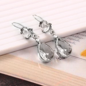 White Topaz dangling earrings, White topaz drop earrings, gift for her,925 sterling silver Earring, Art deco statement earrings, Gift