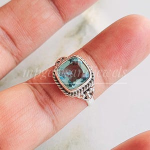 Aquamarine Rings-925Sterling Silver Rings-Flawless Brazilian Aquamarine -Aquamarine Art deco Ring Filigree Ring-Cushion Ring-Engagement Ring