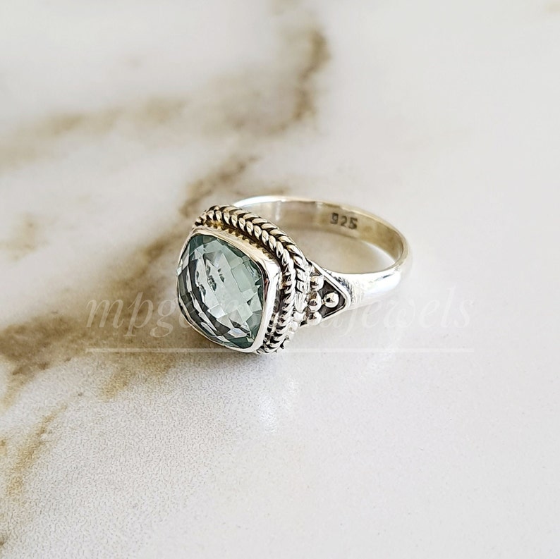 Aquamarine Ring-Aquamarine Engagement Ring-Aquamarine March Birthstone Filigree Ring-925 Sterling Silver Jewelry Ring-Cushion cut Ring-Gift image 3