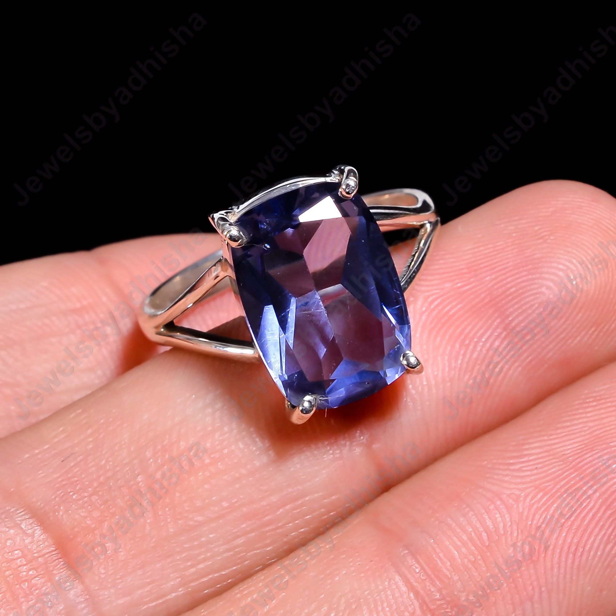 Iolite Ring-925 Sterling Silver Rings*Natural Iolite Ring*Handmade Jewelry*Cushion Cut Gemstone*Gift for mom*vintage art deco statement ring